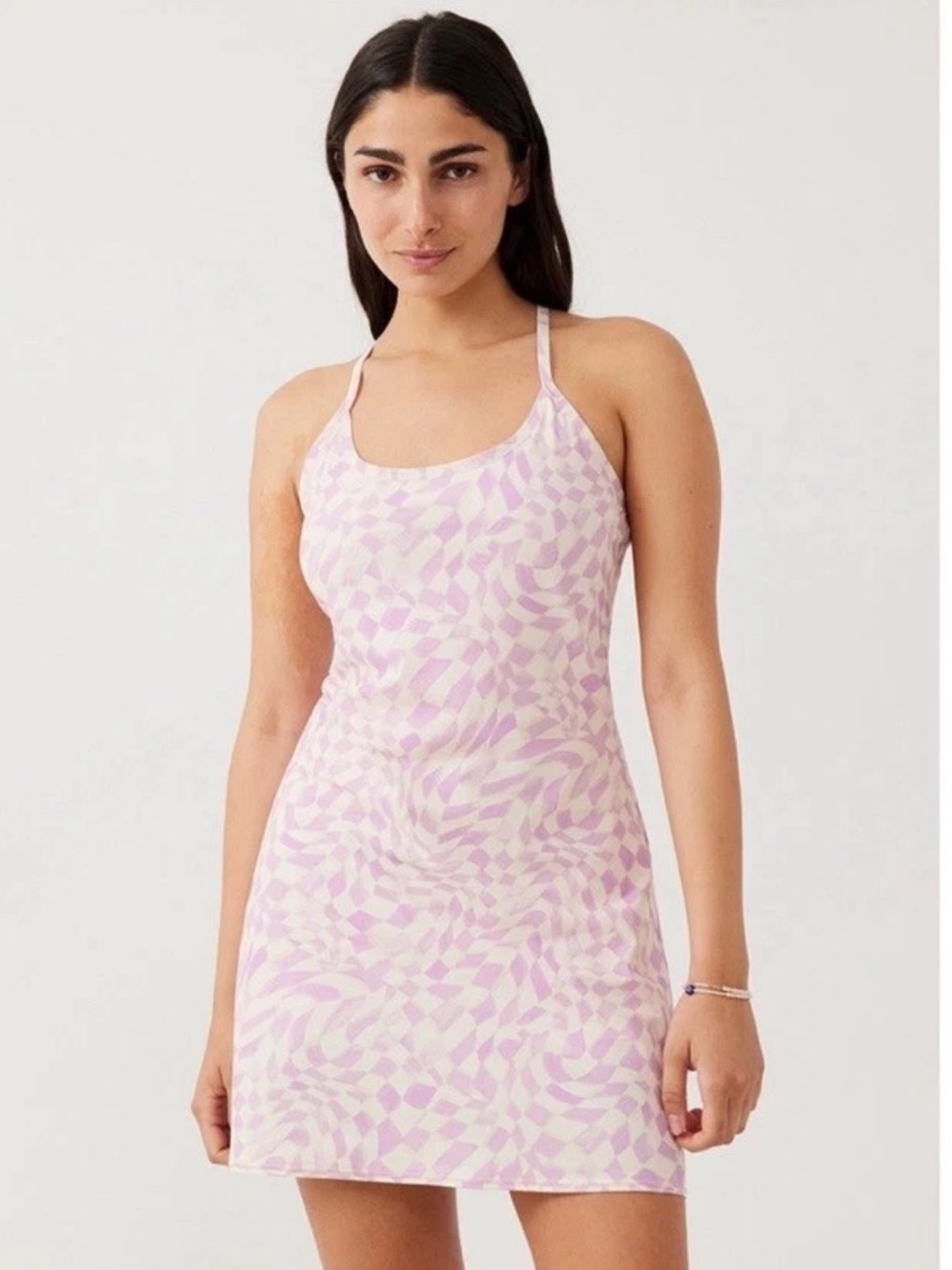 Outdoor Voices Exercise Dress Wavy Checkered Print in Pink Sz S